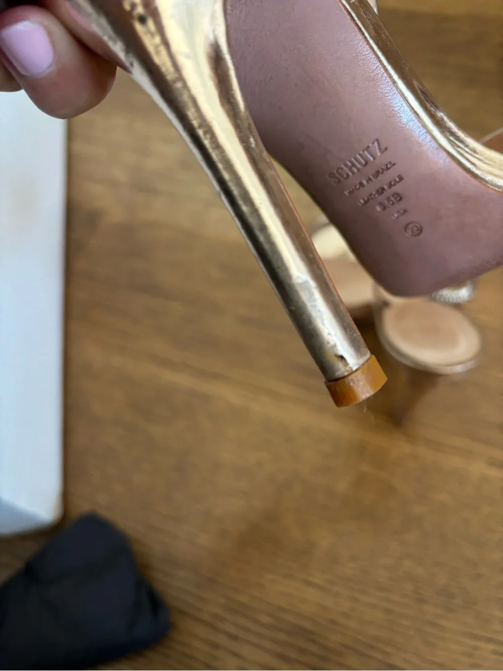 SCHUTZ Metallic Gold Open-Toe Slingback Heels